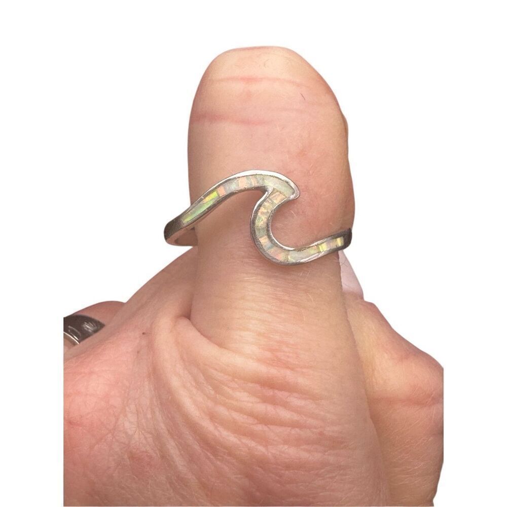 White Opal 925 Sterling Silver Wave Ring 12”